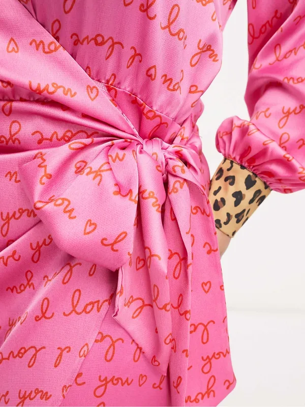 Never Fully Dressed Plus Love Print Wrap Mini Dress Pink & Red Sz 18 NWT - Image 4
