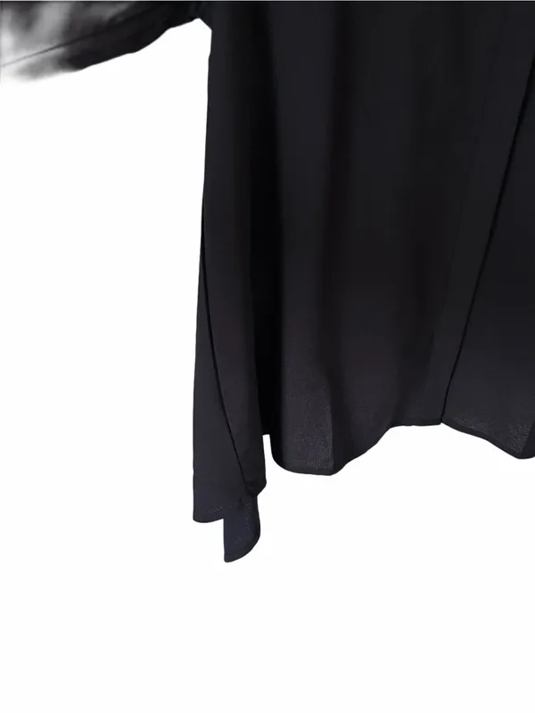 Tuckernuck Trapeze A-Line Black Crepe along Sleeve Button Down Blouse Top medium - Image 3
