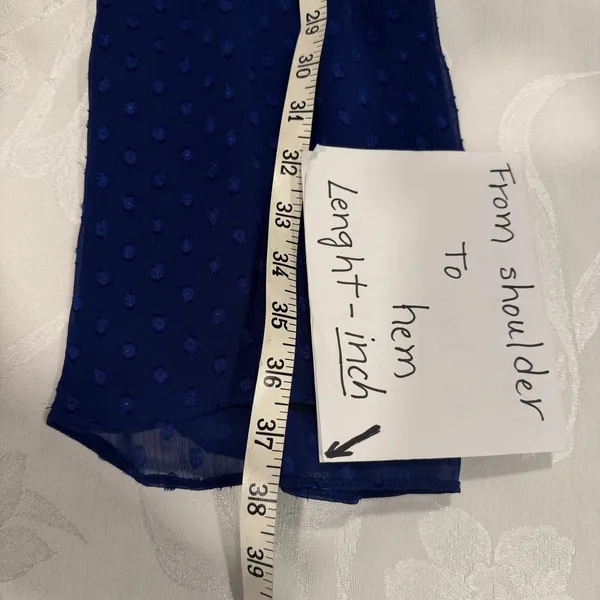 White House Black Market Size-6 Dress Women's Blue‎ Swiss Dot Smocked Waist - Image 6