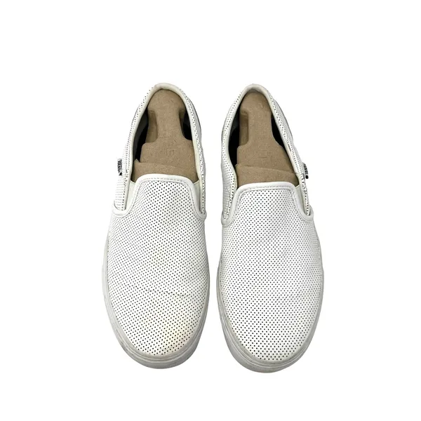 Vans Size 8.5 Sneaker White Pin Dot Leather Slip On Flats Skater‎ Casual Punk - Image 2
