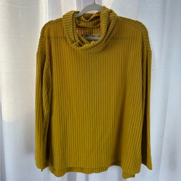 Anthropologie Maeve Chartreuse Ribbed Knit Cowl Neck Sweater Oversized Medium‎ - Image 3