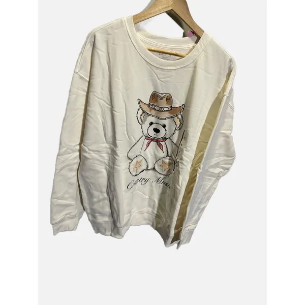 Zoe + Liv Sweatshirt Womens XL Cream Country‎ Music Western Teddy Bear Cowgirll - Image 2