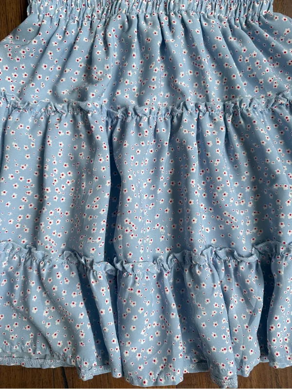 Princess Polly Women's Light Blue Floral Tiered Skirt - Image 3