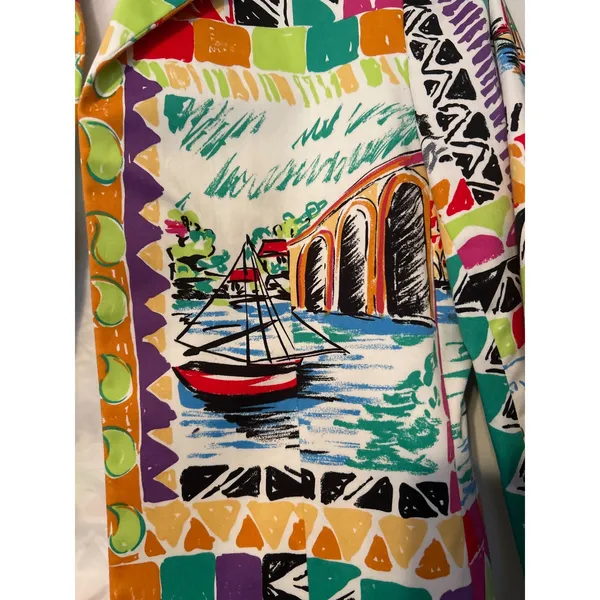 Harvé Benard Benard Holtzman Novelty Print Blazer Sailboat Scenic Multi‎ Color 8 - Image 3