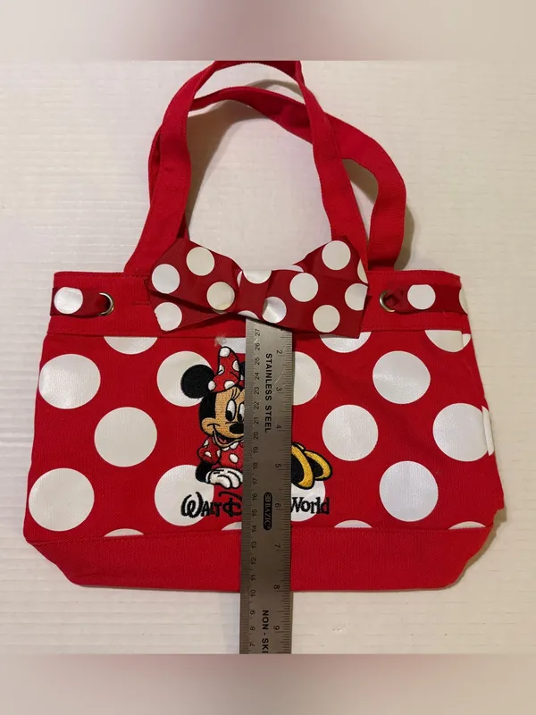 Disney Parks Canvas Red w White Polka Dots Tote Bag Embroidered Minnie Mouse - Image 10