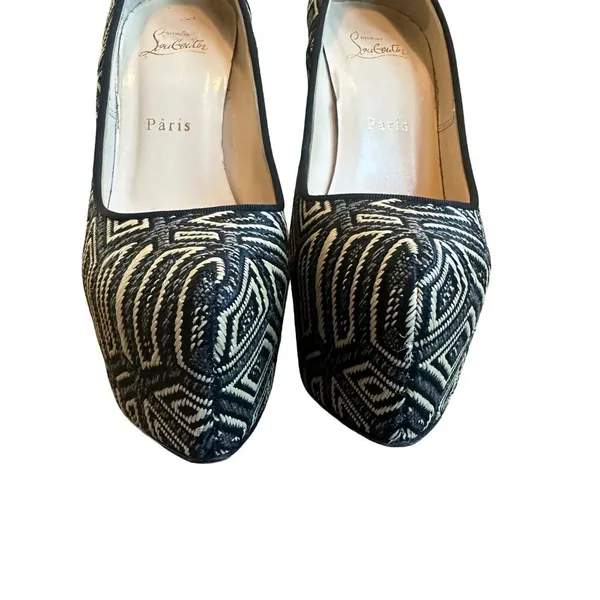 Christian Louboutin Daffodile Platform Pumps Heels Panama Geometrico Size 39 - Image 12