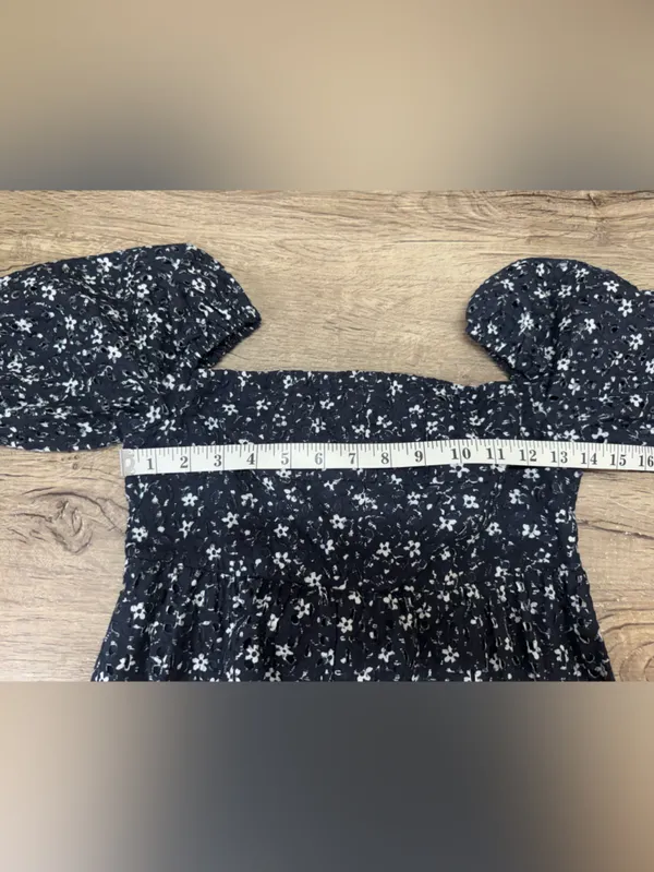 Anthropologie Maeve Lillianne Navy Eyelet Floral Babydoll Dress Women's size‎ 0 - Image 6
