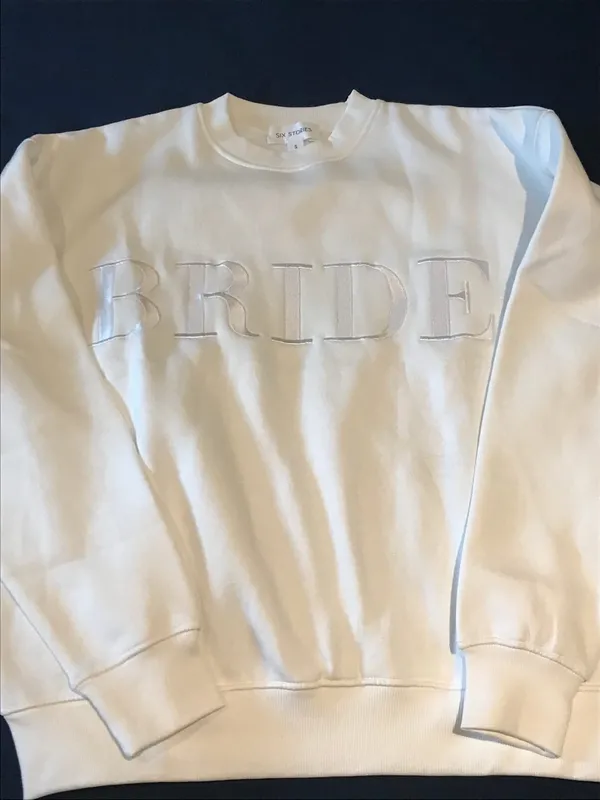 Six Stories BRIDE Embroidered White Crewneck Sweatshirt - Image 8