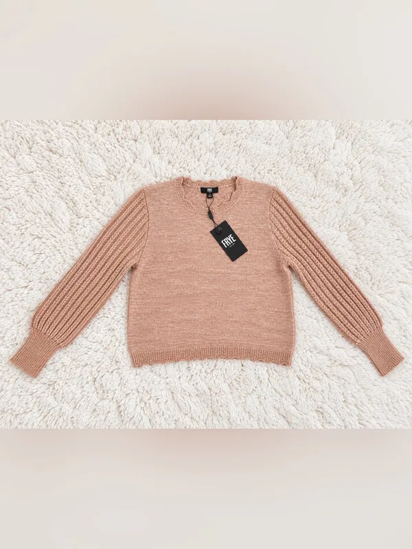 NWT Frye Marled Scalloped Knit Wool Sweater – Peach – S - Image 4