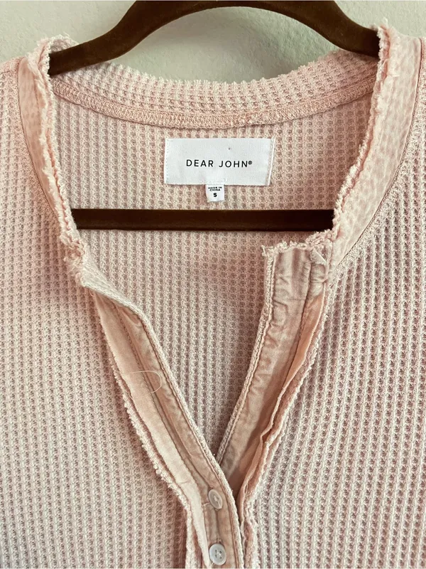 Dear John Sepia Rose Waffle Henley Long Sleeve Top Size Small - Image 4