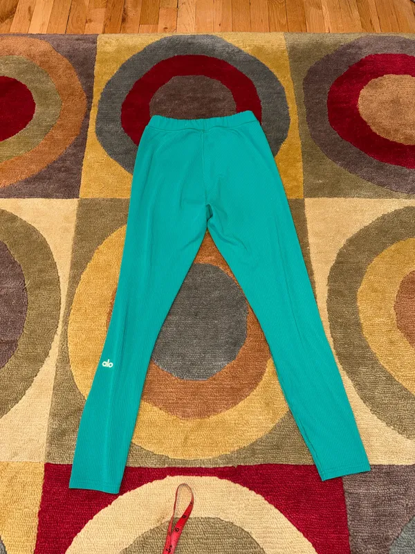 ALO Yoga Ribbed High-Waist 7/8 Blissful Leggings Ocean Teal Green Size Medium - Image 3