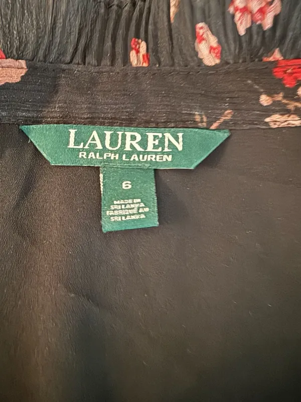 Lauren Ralph Lauren‎ Black Floral Print Crinkle Georgette Midi Dress - Image 2