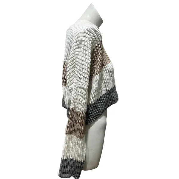 Moon & Madison Sweater Womens L Cream Tan Gray Colorblock Cropped Pullover - Image 6