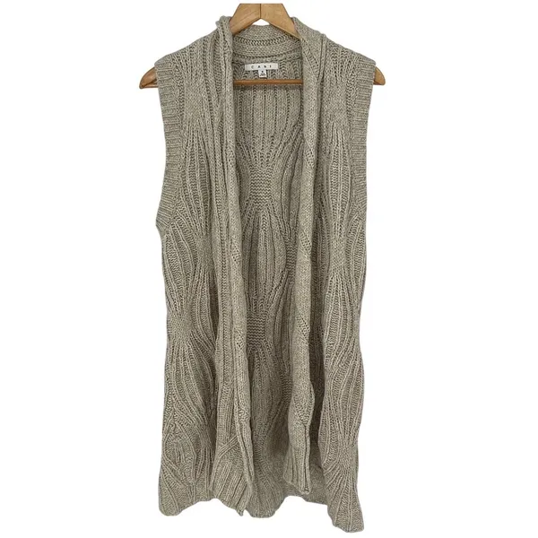 CAbi Artsy Boho Cable Knit‎ Longline Vest Oatmeal Wool Blend Size S - Image 2
