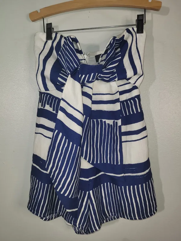 Lulus Delphi Blue & White Striped Tie-Front Strapless Romper - Size XS - Image 6