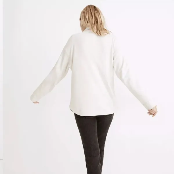 Madewell Brushed Cotton Button Up Cream Shacket Sweater Over Jacket - Image 3
