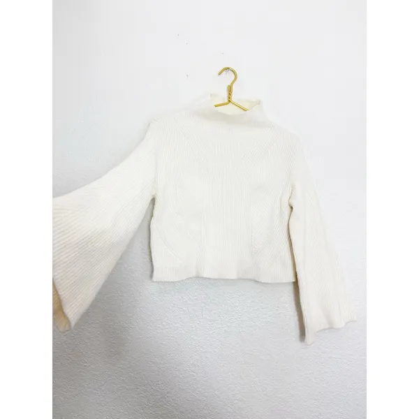 Anthropologie Maeve Katey Mock Neck Bell Sleeve Sweater Cream Size XXS - Image 11