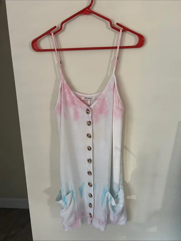 Rip curl boho Wipeout Pastel Tie Dye button down mini Dress M - Image 2