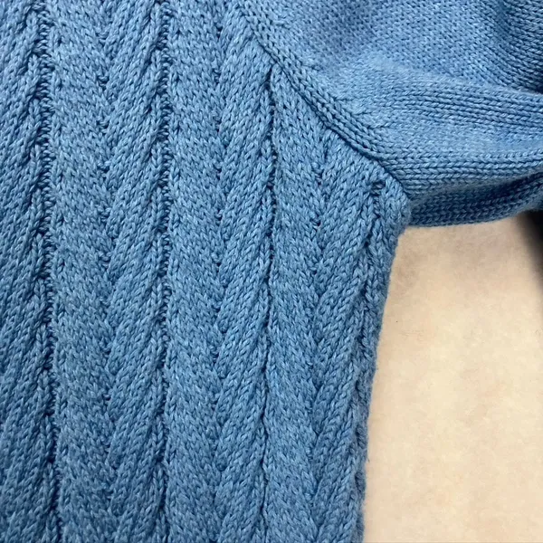 LL Bean Womens Blue Cotton Cable Knit Sweater Size Medium Fisherman‎ - Image 4