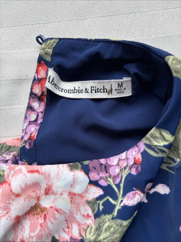 Abercrombie & Fitch Floral Fruits Cutout Maxi Dress Navy Cap Sleeve Size Medium - Image 9