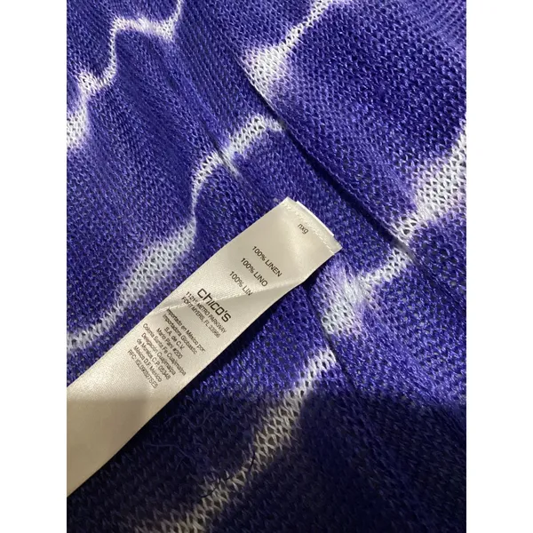 Chico's Purple Tie Dye 100% Linen Open Front Cardigan Sweater Size 1 M - Image 6