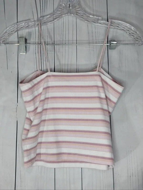 American Eagle Outfitters Pink & White Striped Ribbed Y2K 90's Cami - Image 4
