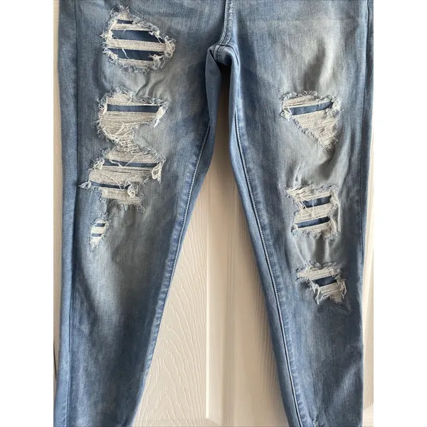 American Eagle Next Level Stretch Skinny Jeans Womens 8 Short Blue Distressed L8 - Image 3