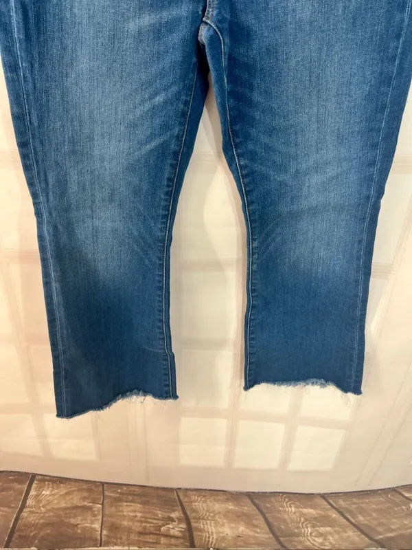 Loft Bright Mid Indigo Wash Flare High Rise Kick Crop Button Fly Jeans Size 28/6 - Image 5