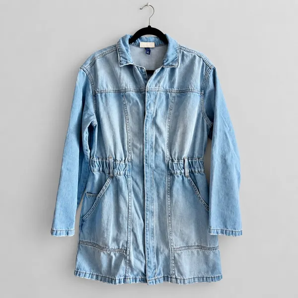 Universal Thread Denim Mini Shirtdress Size 12 Light Wash Long Sleeve Pockets - Image 2