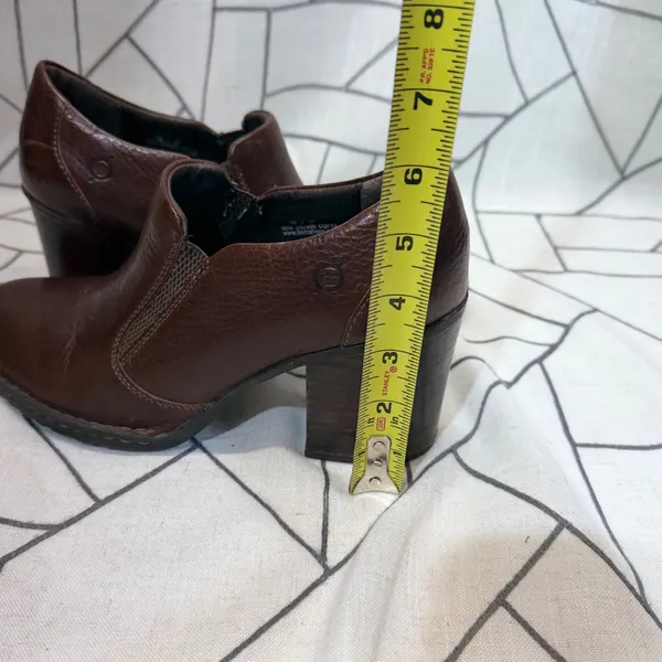 Born Leather Heeled Booties Size 10 Brown Pebbled Block Heel Slip On Ankle Boots - Image 11