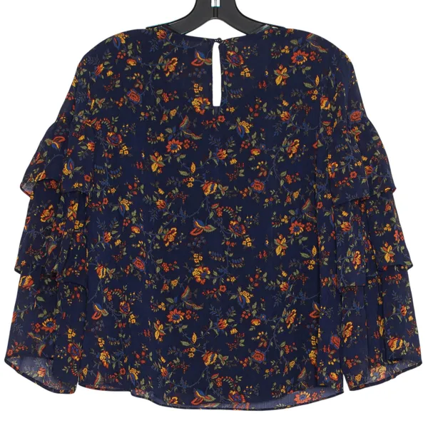 Madewell Ruffle Dark Floral Navy Blue Top Boho Cottagecore Romantic Feminine M - Image 2