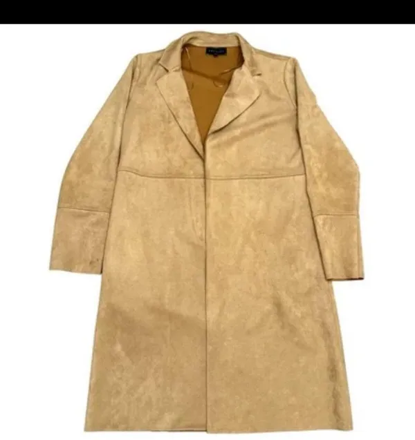 Premise Studio Faux Suede Leather Longline Jacket Trench Coat Camel Tan Size M ECU - Image 3