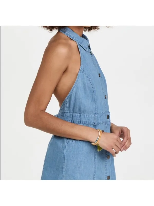 Free‎ People Sami Denim Halter Mini Dress Blue Size XS NWT Open Back - Image 4