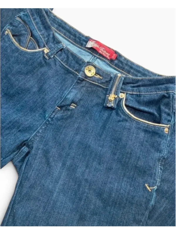VINTAGE Y2K Apple Bottoms Dark Wash Flare Jeans Gold Hardware Size 7/8 Retro - Image 6