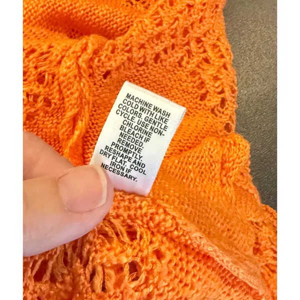 Cato Woman 22/24W Cardigan Orange Pointelle Knit Open Front Scalloped Trim Boho‎ - Image 6