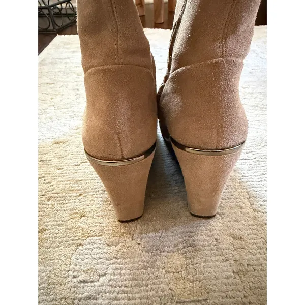 DVF Knee High Boots Womens 9 Tan Leather Suede Wedge Heel - Image 8
