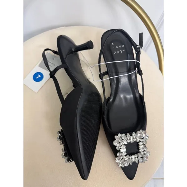 NWT A New Day Black Rhinestone Slingback Heels 7 - Image 4