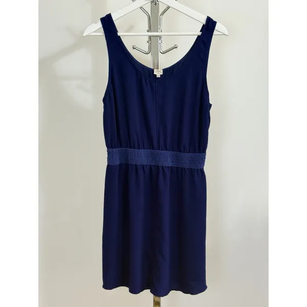 Wilfred Aritzia Women’s Navy Blue Mini Dress Smocked Waist Scoop Neck Size S - Image 3