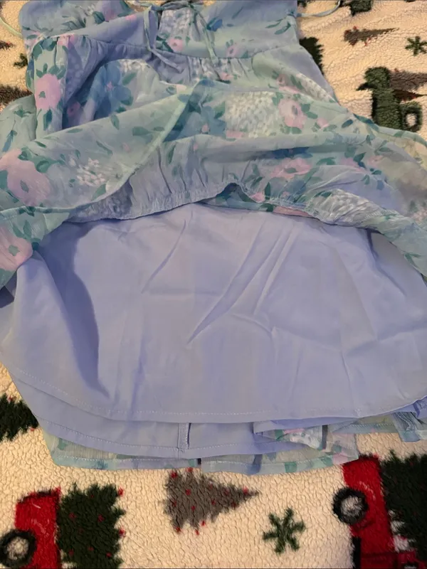 Hollister Light Blue Floral Spaghetti Strap Tiered Dress - Image 6