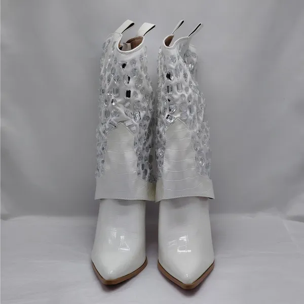 Lauren Lorraine Hana Rhinestone Cowboy Boots White Western Glam Size 10 Cowgirl - Image 5