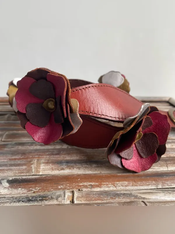 Lucky Penny for Anthropologie leather belt 3D layered petal blossoms boho hippie - Image 2