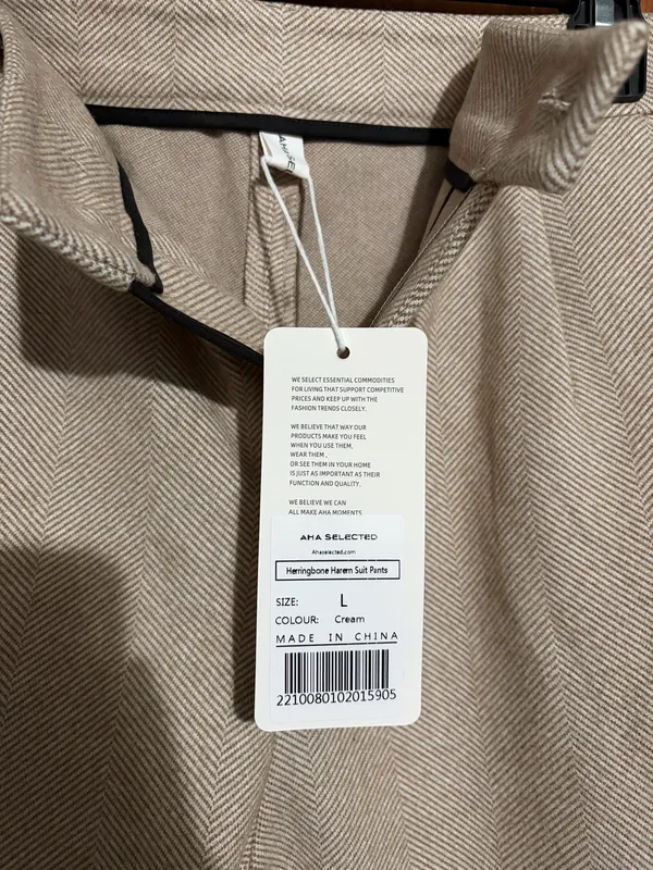 AHA Selected Herringbone Harem Suit Pants Tan Size L - Image 2