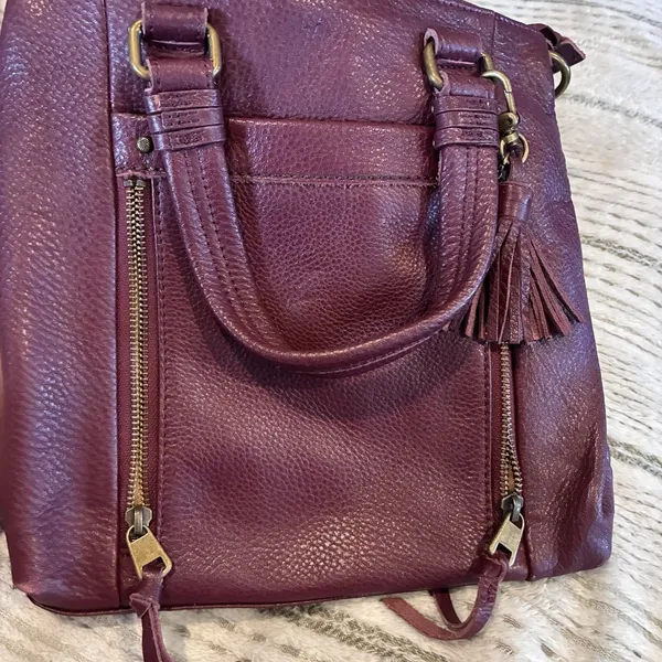 The Sak Wine Pebbled Leather Crossbody With Top Handles Purse Butter Soft EUC - Image 3