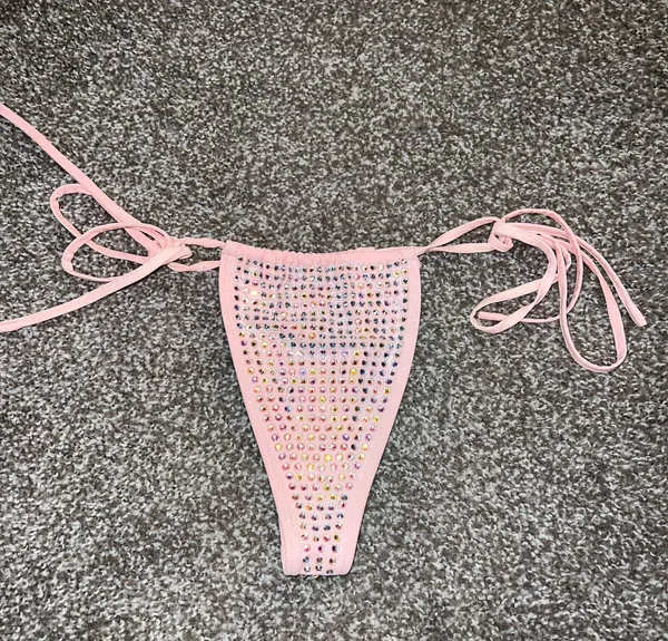 New Pink Cheeky String Bikini Bottoms Size Small - Image 2