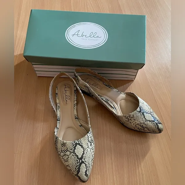 Abella Beige Snakeskin Slingback Flats Black Size 6 - Image 2