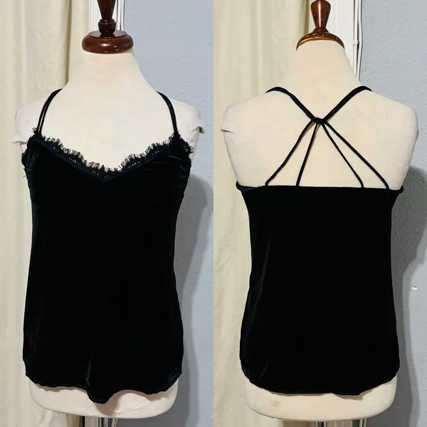 Abercrombie & Fitch Black Y2K Velvet Lace Trim Cami Tank Whimsigoth‎ Top Women S - Image 2