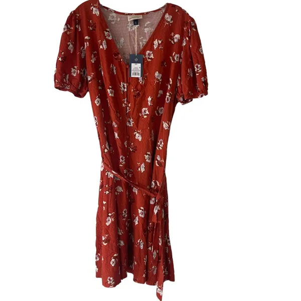 Universal Threads NWT Women's Plus Size‎ XXL Orange Floral Full Button Dress - Image 2