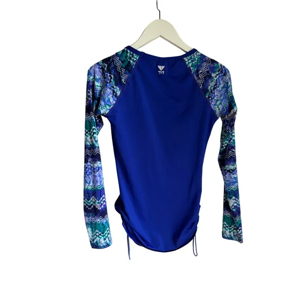 TYR Long Sleeve Rash Guard Swim Top Blue Geometric Print | UPF Sun | Est. Small - Image 8