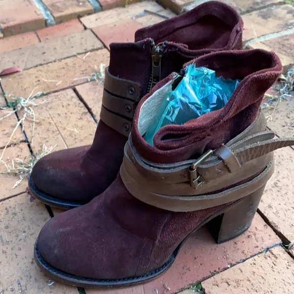 Freebird by Steven Blaze Booties Burgundy Maroon Suede‎ Red Wine Stacked Heel Boot - Image 2