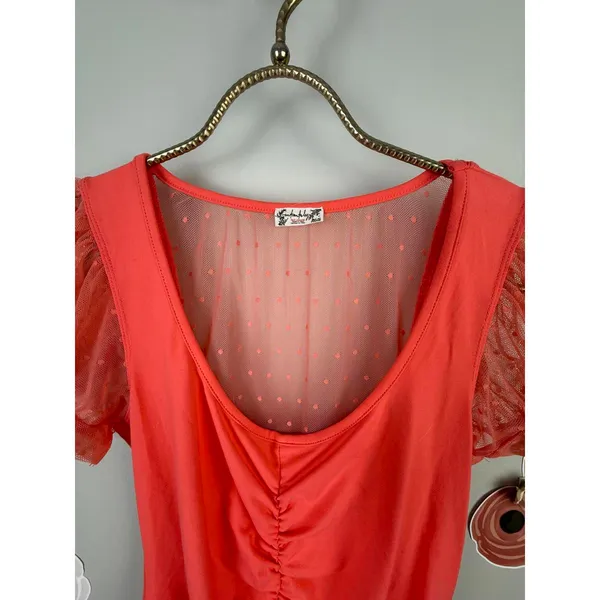 Free People Intimately Coral Blush Up Ruched Crop Sleeved Blouse - Size - Small - Image 3
